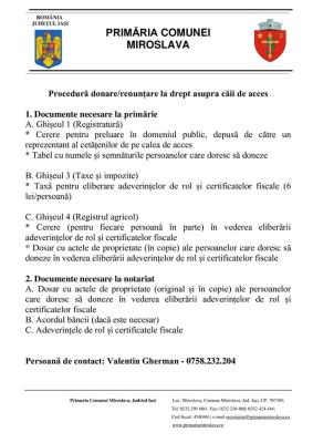 Procedură de donare a căii de acces
